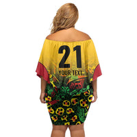 Custom Guyana Football Family Matching Off Shoulder Short Dress and Hawaiian Shirt Spirit of the Jaguar - Yellow - Wonder Print Shop