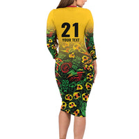 Custom Guyana Football Long Sleeve Bodycon Dress Spirit of the Jaguar - Yellow - Wonder Print Shop