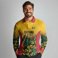 Custom Guyana Football Long Sleeve Polo Shirt Spirit of the Jaguar - Yellow - Wonder Print Shop