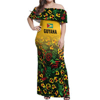Custom Guyana Football Off Shoulder Maxi Dress Spirit of the Jaguar - Yellow - Wonder Print Shop