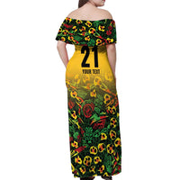Custom Guyana Football Off Shoulder Maxi Dress Spirit of the Jaguar - Yellow - Wonder Print Shop