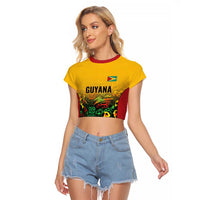 Custom Guyana Football Raglan Cropped T Shirt Spirit of the Jaguar - Yellow - Wonder Print Shop