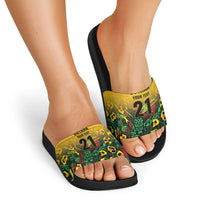 Custom Guyana Football Slide Sandals Spirit of the Jaguar - Yellow - Wonder Print Shop