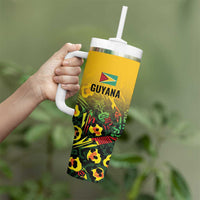 Custom Guyana Football Tumbler With Handle Spirit of the Jaguar - Yellow - Wonder Print Shop