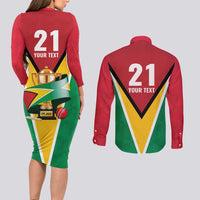 Custom Guyana Champions Reloaded 2025 Couples Matching Long Sleeve Bodycon Dress and Long Sleeve Button Shirt Caribbean Cricket Supporter Amazon Warriors - Wonder Print Shop