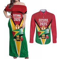 Custom Guyana Champions Reloaded 2025 Couples Matching Off Shoulder Maxi Dress and Long Sleeve Button Shirt Caribbean Cricket Supporter Amazon Warriors - Wonder Print Shop