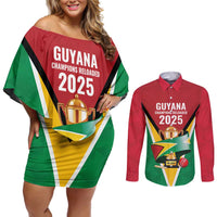 Custom Guyana Champions Reloaded 2025 Couples Matching Off Shoulder Short Dress and Long Sleeve Button Shirt Caribbean Cricket Supporter Amazon Warriors - Wonder Print Shop