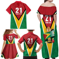 Custom Guyana Champions Reloaded 2025 Family Matching Off Shoulder Maxi Dress and Hawaiian Shirt Caribbean Cricket Supporter Amazon Warriors - Wonder Print Shop