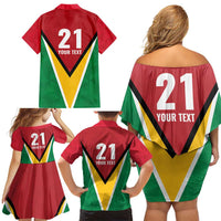 Custom Guyana Champions Reloaded 2025 Family Matching Off Shoulder Short Dress and Hawaiian Shirt Caribbean Cricket Supporter Amazon Warriors - Wonder Print Shop
