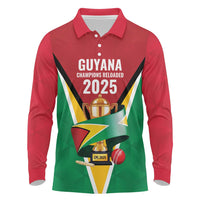 Custom Guyana Champions Reloaded 2025 Long Sleeve Polo Shirt Caribbean Cricket Supporter Amazon Warriors - Wonder Print Shop