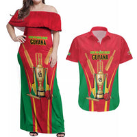 Custom Guyana Victory Run 2025 Couples Matching Off Shoulder Maxi Dress and Hawaiian Shirt Caribbean Cricket Supporter Amazon Warriors - Wonder Print Shop