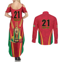 Custom Guyana Victory Run 2025 Couples Matching Summer Maxi Dress and Long Sleeve Button Shirt Caribbean Cricket Supporter Amazon Warriors - Wonder Print Shop