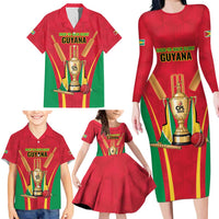 Custom Guyana Victory Run 2025 Family Matching Long Sleeve Bodycon Dress and Hawaiian Shirt Caribbean Cricket Supporter Amazon Warriors - Wonder Print Shop