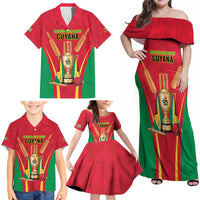 Custom Guyana Victory Run 2025 Family Matching Off Shoulder Maxi Dress and Hawaiian Shirt Caribbean Cricket Supporter Amazon Warriors - Wonder Print Shop