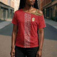 World Football 2026 Egypt Custom Cross Shoulder Shirt Red Ancient Egyptian Hieroglyphs - Wonder Print Shop