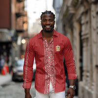 World Football 2026 Egypt Custom Long Sleeve Button Shirt Red Ancient Egyptian Hieroglyphs - Wonder Print Shop
