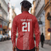 World Football 2026 Egypt Custom Long Sleeve Button Shirt Red Ancient Egyptian Hieroglyphs - Wonder Print Shop