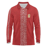 World Football 2026 Egypt Custom Long Sleeve Polo Shirt Red Ancient Egyptian Hieroglyphs - Wonder Print Shop