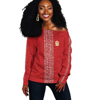 World Football 2026 Egypt Custom Off Shoulder Sweater Red Ancient Egyptian Hieroglyphs - Wonder Print Shop