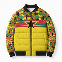 World Football 2026 Ghana Custom Bomber Puffer Jacket Black Stars African Kente Pattern - Wonder Print Shop