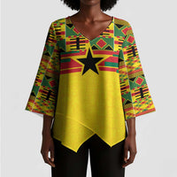 World Football 2026 Ghana Custom Kimono Sleeve Blouse Black Stars African Kente Pattern - Wonder Print Shop