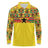 World Football 2026 Ghana Custom Long Sleeve Polo Shirt Black Stars African Kente Pattern - Wonder Print Shop