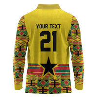 World Football 2026 Ghana Custom Long Sleeve Polo Shirt Black Stars African Kente Pattern - Wonder Print Shop