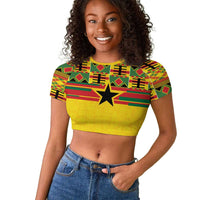 World Football 2026 Ghana Custom Raglan Cropped T shirt Black Stars African Kente Pattern LT9