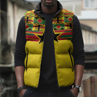 World Football 2026 Ghana Custom Sleeveless Puffer Jacket Black Stars African Kente Pattern - Wonder Print Shop