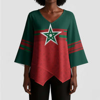 World Football 2026 Morocco Custom Kimono Sleeve Blouse African Geometric Red Pattern - Wonder Print Shop