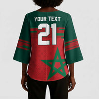 World Football 2026 Morocco Custom Kimono Sleeve Blouse African Geometric Red Pattern - Wonder Print Shop