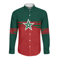 World Football 2026 Morocco Custom Long Sleeve Button Shirt African Geometric Red Pattern - Wonder Print Shop
