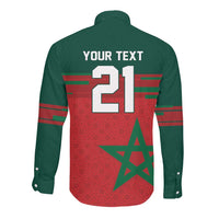 World Football 2026 Morocco Custom Long Sleeve Button Shirt African Geometric Red Pattern - Wonder Print Shop