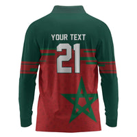 World Football 2026 Morocco Custom Long Sleeve Polo Shirt African Geometric Red Pattern - Wonder Print Shop
