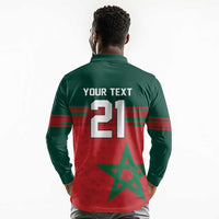 World Football 2026 Morocco Custom Long Sleeve Polo Shirt African Geometric Red Pattern - Wonder Print Shop