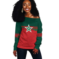 World Football 2026 Morocco Custom Off Shoulder Sweater African Geometric Red Pattern - Wonder Print Shop