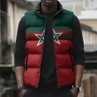 World Football 2026 Morocco Custom Sleeveless Puffer Jacket African Geometric Red Pattern - Wonder Print Shop