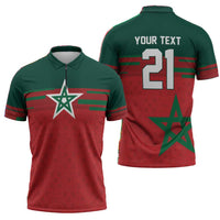 World Football 2026 Morocco Custom Zipper Polo Shirt African Geometric Red Pattern - Wonder Print Shop