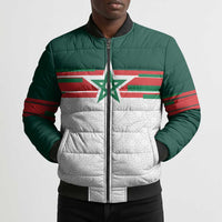 World Football 2026 Morocco Custom Bomber Puffer Jacket African Geometric White Pattern - Wonder Print Shop