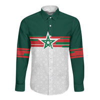 World Football 2026 Morocco Custom Long Sleeve Button Shirt African Geometric White Pattern - Wonder Print Shop