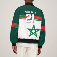 World Football 2026 Morocco Custom Sleeve Zip Bomber Jacket African Geometric White Pattern - Wonder Print Shop