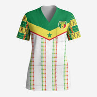 World Football 2026 Senegal Custom Scrub Top African Kente White Pattern - Wonder Print Shop