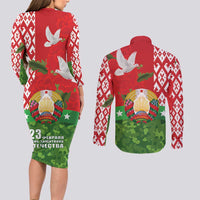 Belarus Defender of The Fatherland Day Couples Matching Long Sleeve Bodycon Dress and Long Sleeve Button Shirt