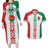 Belarus Football Custom Couples Matching Long Sleeve Bodycon Dress and Hawaiian Shirt Rushnyk Pattern