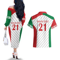 Belarus Football Custom Couples Matching Off The Shoulder Long Sleeve Dress and Hawaiian Shirt Rushnyk Pattern