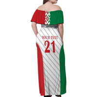 Belarus Football Custom Family Matching Off Shoulder Maxi Dress and Hawaiian Shirt Rushnyk Pattern