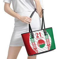 Belarus Football Custom Leather Tote Bag Rushnyk Pattern