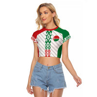 Belarus Football Custom Raglan Cropped T Shirt Rushnyk Pattern