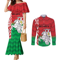 Republic of Belarus Couples Matching Mermaid Dress and Long Sleeve Button Shirt Pahonia Rushnyk Pattern