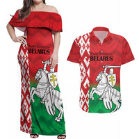 Republic of Belarus Couples Matching Off Shoulder Maxi Dress and Hawaiian Shirt Pahonia Rushnyk Pattern